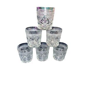 Vintage Crystal Whiskey Glasses Set Of 6 Diamond Pattern 3.5" Tall Made In China